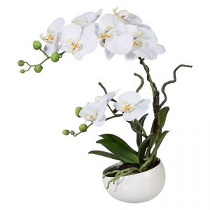 Umělá Orchidej v květináči bílá
