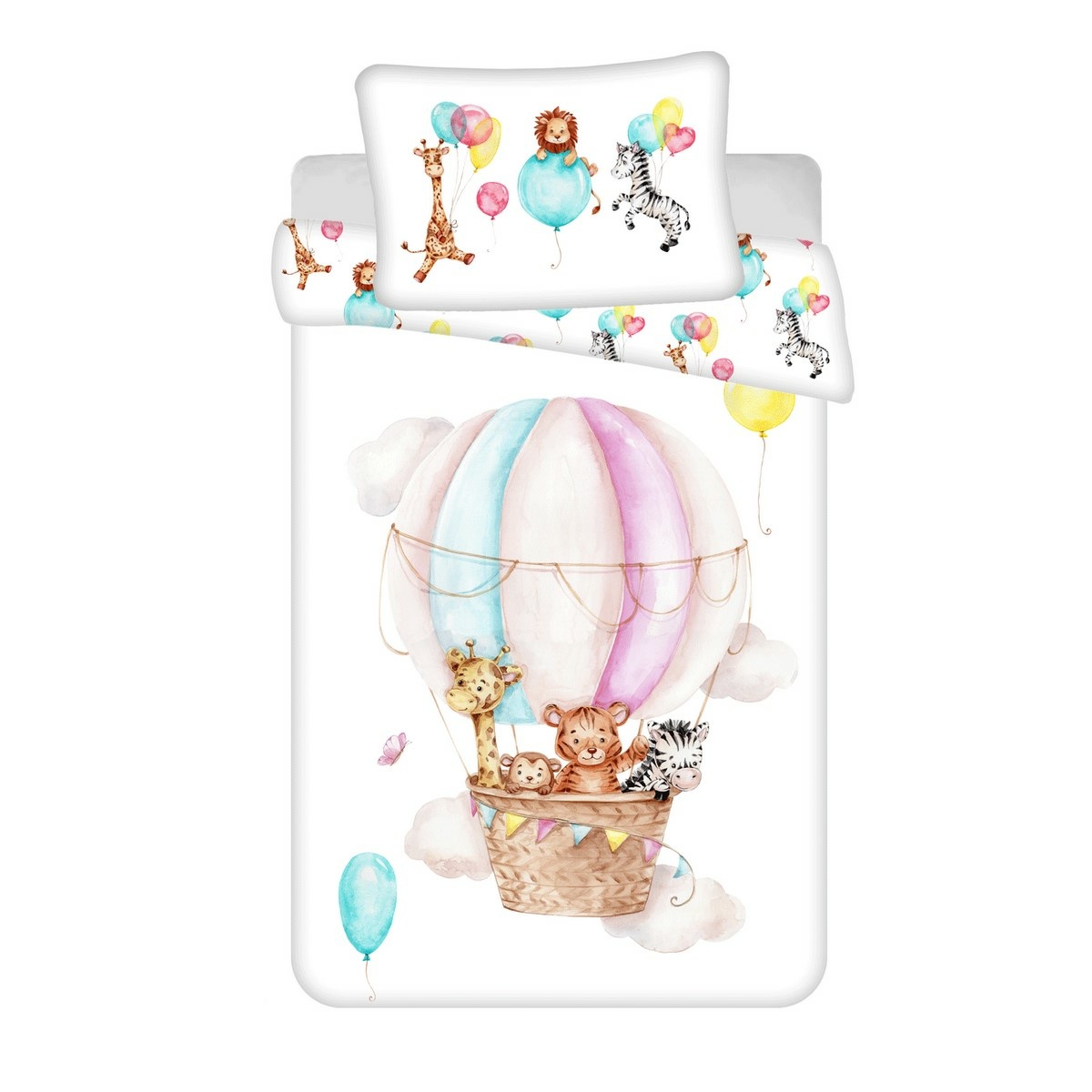 Jerry Fabrics Dětské bavlněné povlečení do postýlky Zvířátka Flying balloon