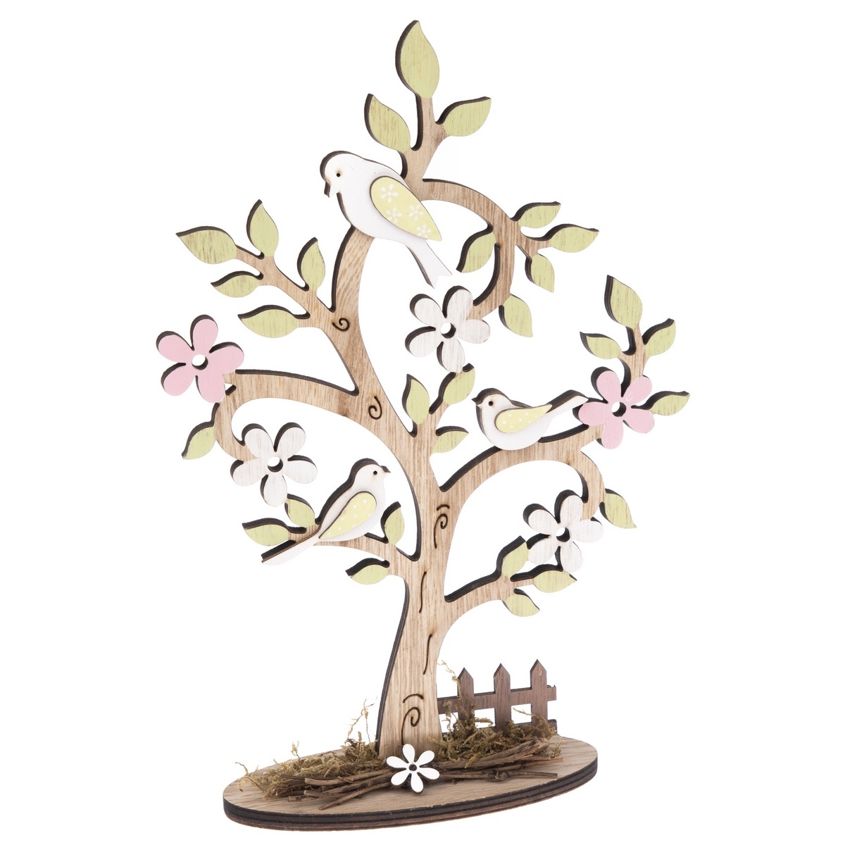 Dřevěná dekorace Kvetoucí strom s plůtkem