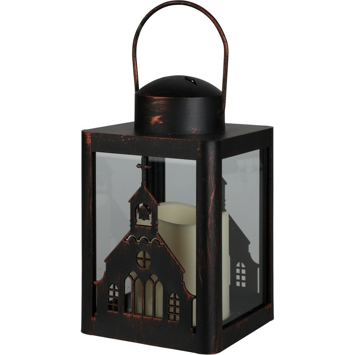 Lucerna s LED svíčkou Church černá